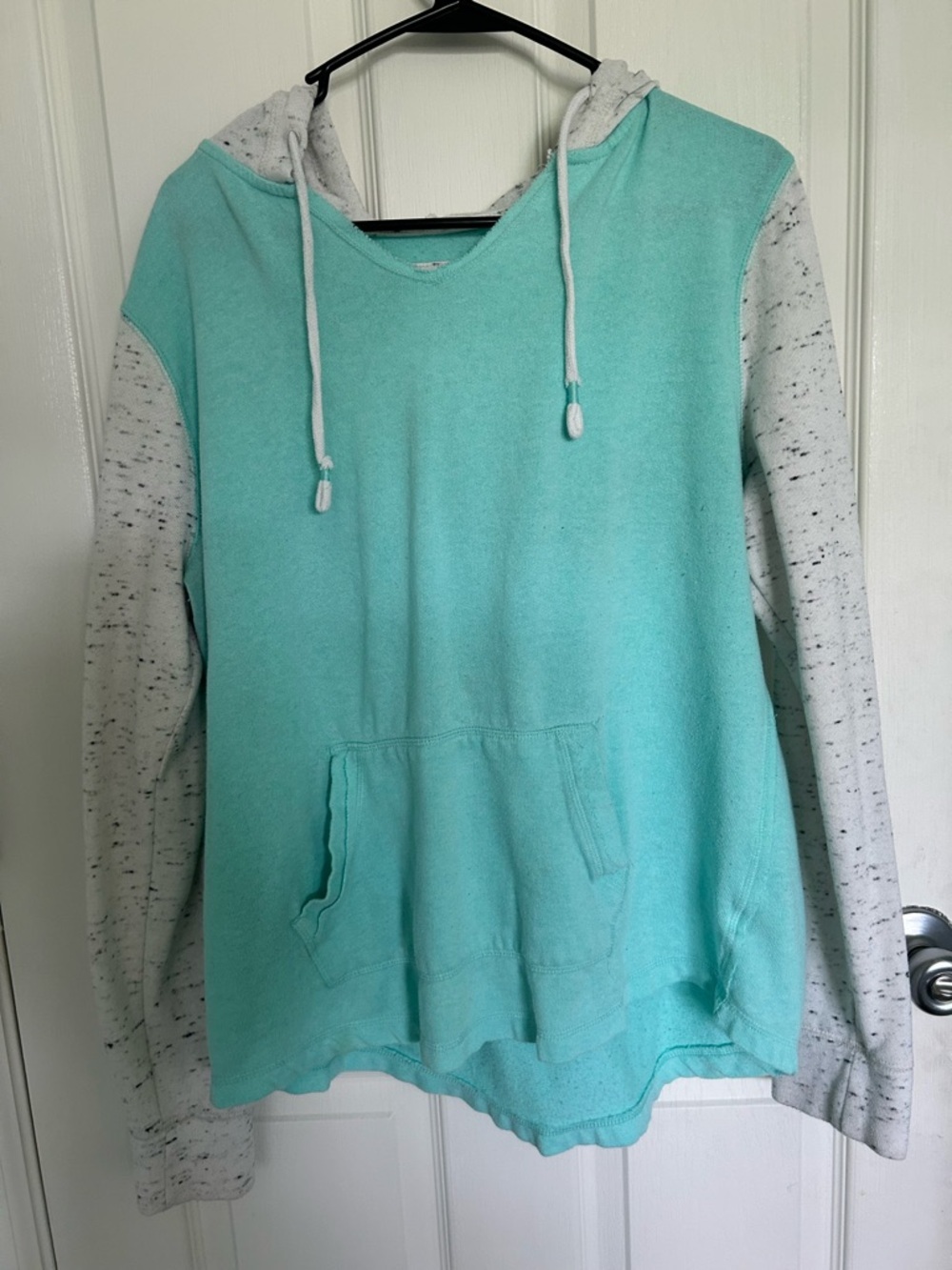 SO Mint Aqua Pullover Hoodie with Speckled Light Gray Sleeves - Picture 2 of 3